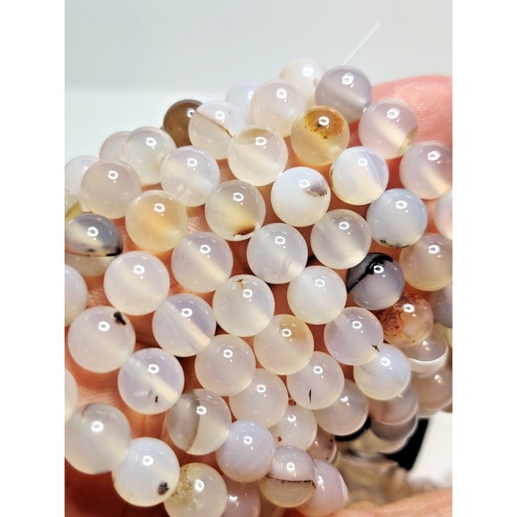 White Agate Stretch Bracelet 8mm round natural stone includes felt pouch-B815 - Picture 6 of 12